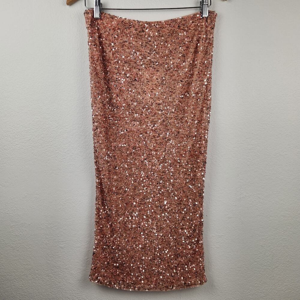 Retrofete Lowe Sequin Beaded Skirt in Dusty Peach Midi Size Small - Picture 6 of 9